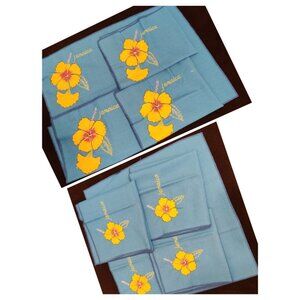 Jamaica Themed Blue Yellow Hibiscus Napkin & Placemats 4 of Each Matching Set